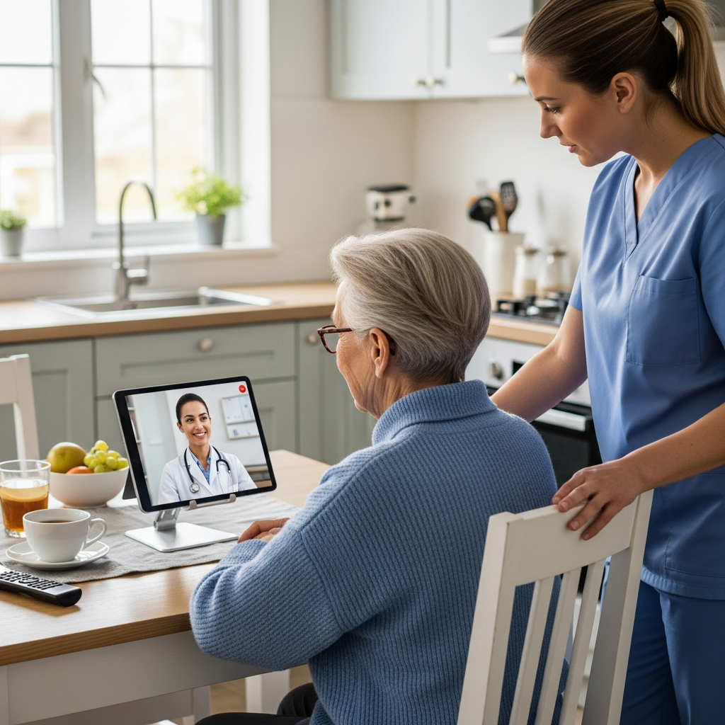 Virtual dementia care nurse video call with family