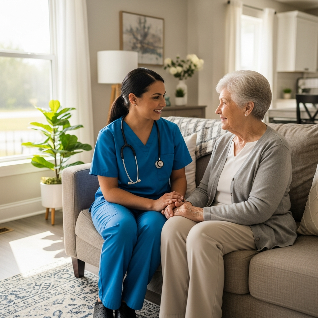 Compassionate Houston caregiver helping a senior with personal home care