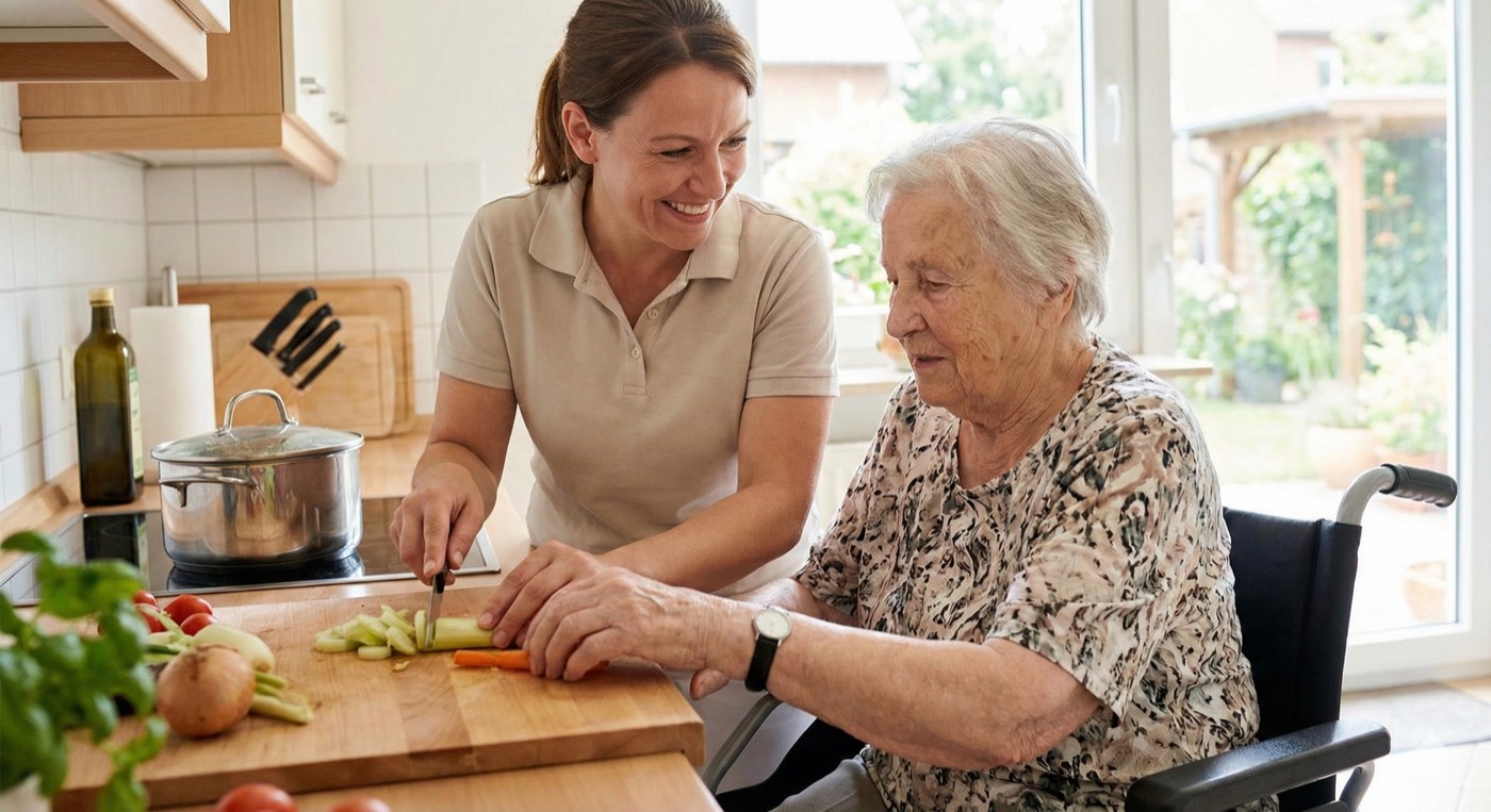 BlueBonnet caregiver assisting a client in Houston