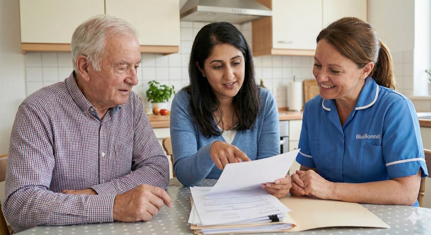 Adult child helping a parent use long-term care insurance benefits